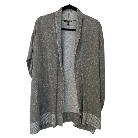 Eileen Fisher Organic Cotton Linen Slub Cardigan in Gray Size L GUC - Picture 1 of 6